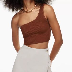 Aritzia Chocolate One-Shoulder Crop Top